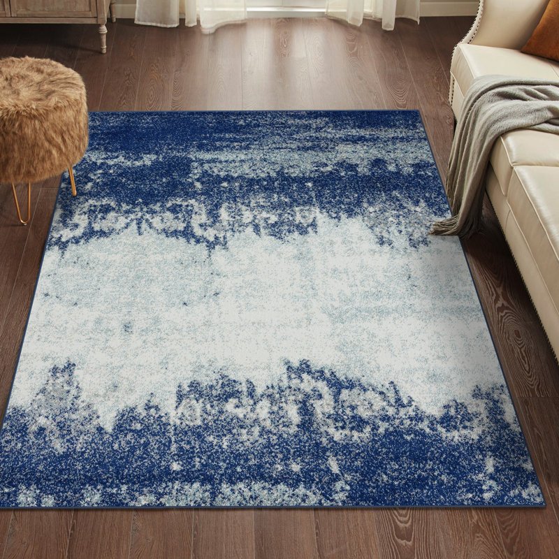 Blue and Beige Abstract 5' x 7' Synthetic Area Rug