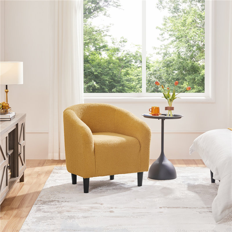 Upholstered Boucle Club Chair, Mustard Yellow