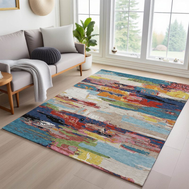 Machine Washable Indoor/Outdoor Gursevak ACN2249 Abstract Rug, Rectangle 2'6" x 3'10"