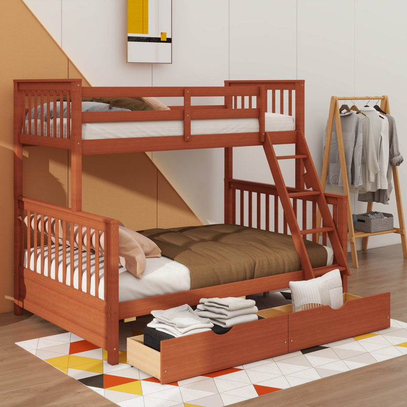 Twin-Over-Full Bunk Bed With  Ladders And Storage Compartments, Walnut