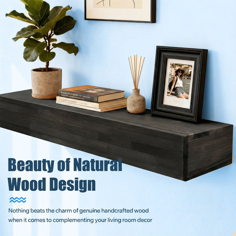 Manteau de cheminée flottant 48 po en bois rustique - Noyau creux mural avec finition, style maison de campagne pour le salon / la cuisine, texture vieillie faite à la main