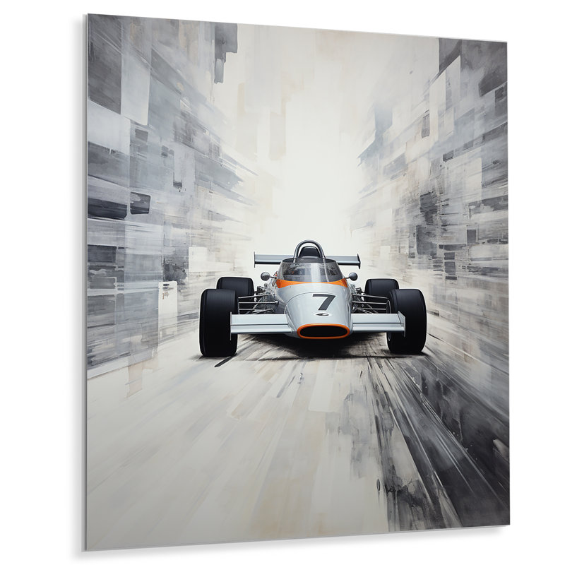 Gray Minimalist Race Car Tracks III - Art mural en métal, H 20 po x l 12 po x P 1 po