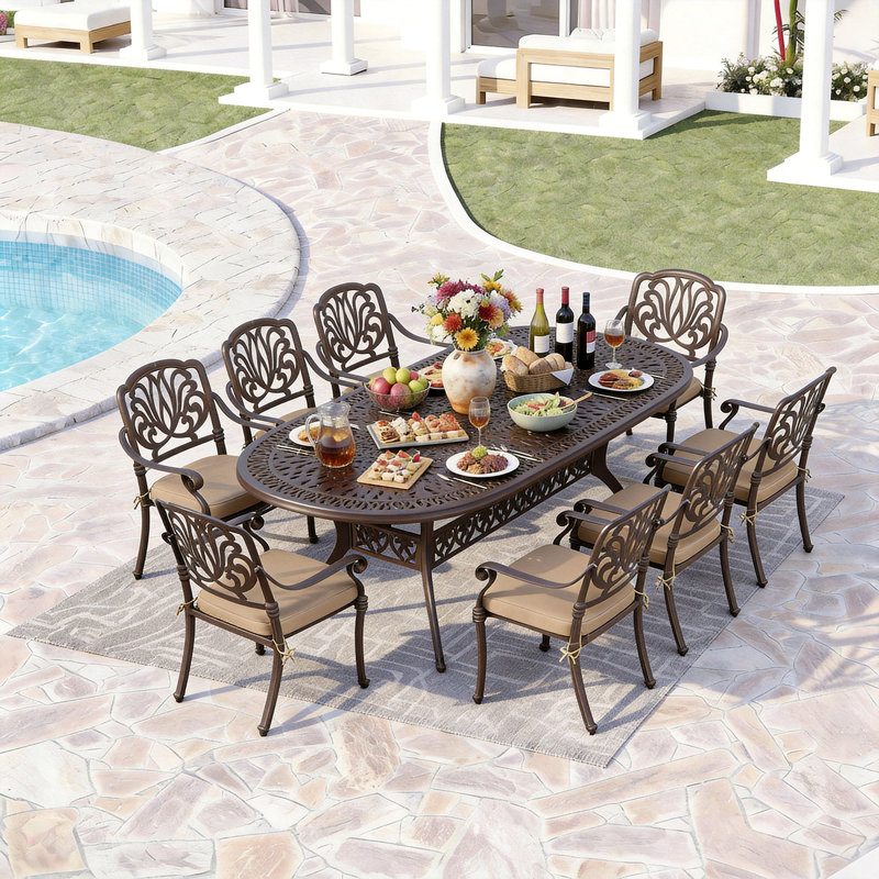 Chesham 8 - Person Patio Dining Set with Oval Table , Cushions Included, Tan