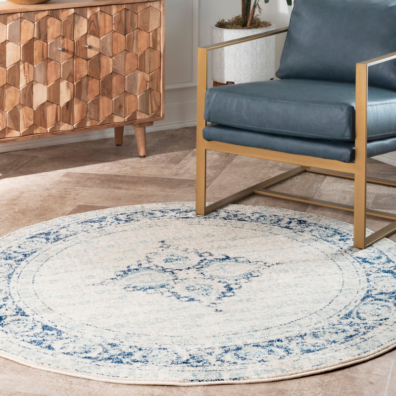 Tapis oriental bleu clair Arkins, Rond 5 pi