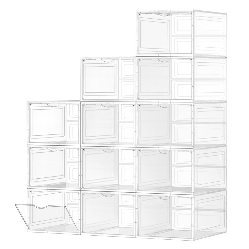 Shoe Boxes, Clear Shoe Organizers, Set Of 12, Plastic Shoe Storage With Clear Door, Easy Assembly, Up To US Size 11