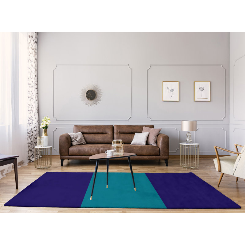 Tapis mauve foncé/bleu foncé rayé, Rectangle 8 pi x 10 pi