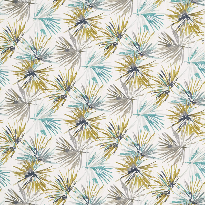 Aucuba Fabric, Teal/Zest