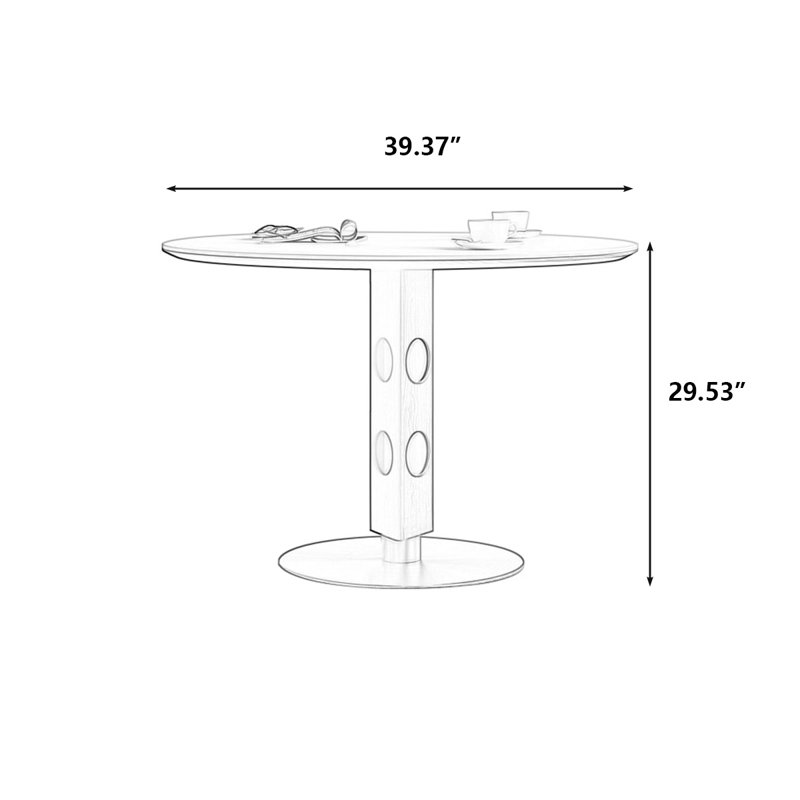 Table de salle à manger blanche, Argent / brun noisette, H 29,53 po x L 39,37 po x l 39,37 po