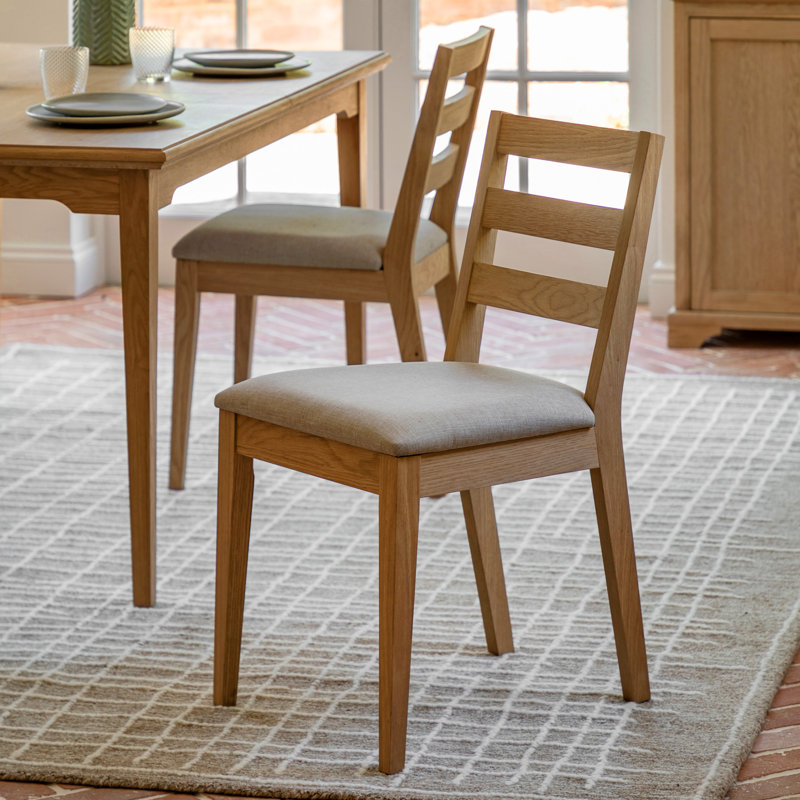 55cm H Polyester Blend Upholstered Ladder Back Side Chair in Beige