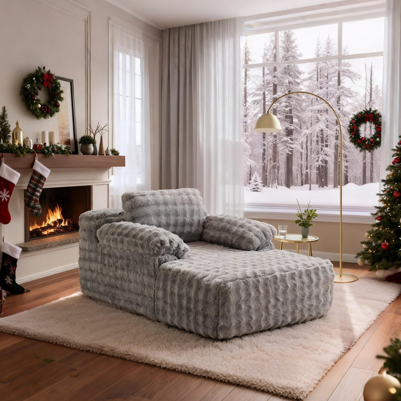 Boneless Velvet Oversized Chaise Lounge Sleeper Sofa, Light Gray