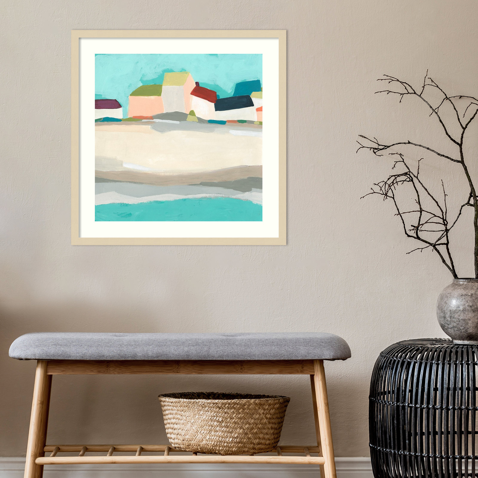 Coastal Village I by June Erica Vess, 25" H x 25" W, Black Framed Paper