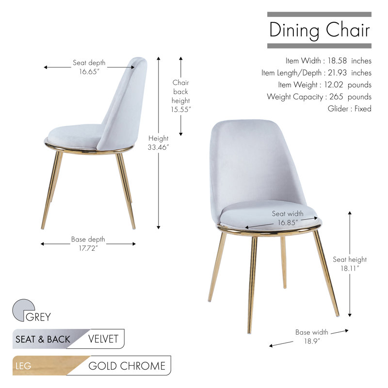 46cm H Velvet Upholstered Side Chair, Grey