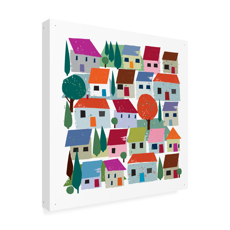 «Village on Canvas» par Jenny Frean, art sur toile, H 35 po x l 35 po x P 2 po