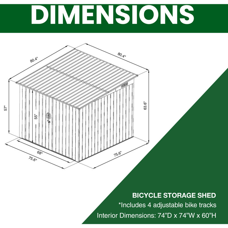 Hanover Dark Gray Galvanized Steel Bicycle Storage Shed with Lock