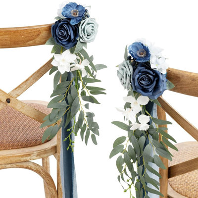 2pcs Christmas Wedding Aisle Pew Artificial Flower Arrangements - Rose Faux Hanging Decor for Ceremony Chair Backs, Church Reception Outdoor Decor (Without Chiffon Ribbons), Ideal Christmas Decorations & Home/Room Decor