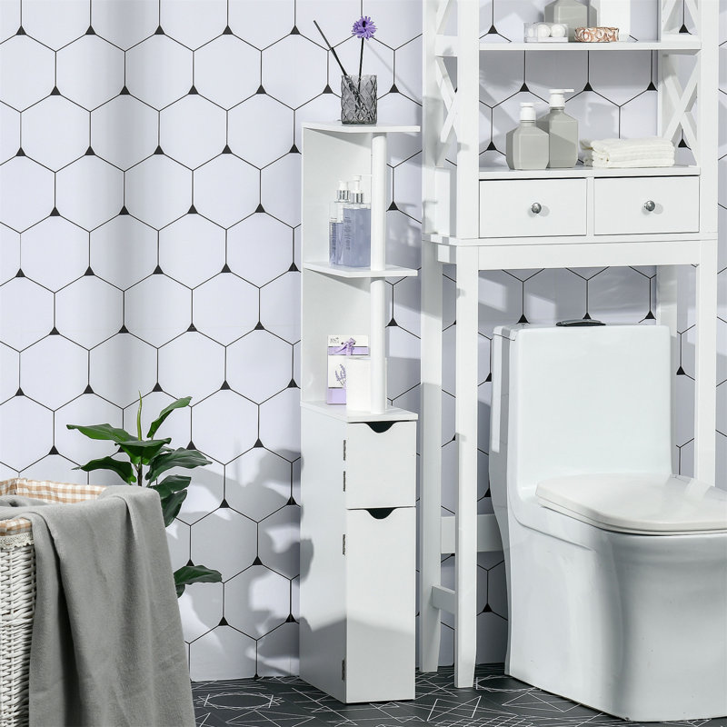 Tall Bathroom Storage Cabinet, Freestanding Linen Tower With 2 Open Shelves And 2 Door Cabinets