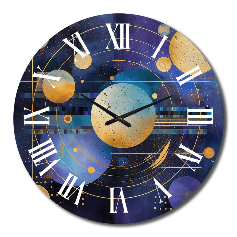 Horloge murale en métal mauve et jaune, Très grand