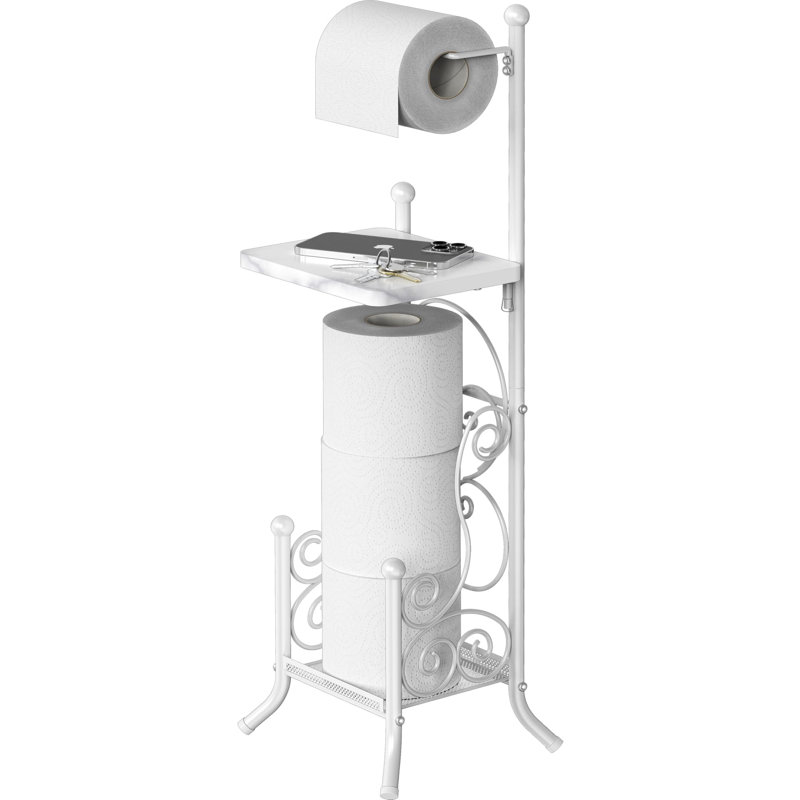 ¨ Support pour rouleau de papier hygiénique autoportant avec plateau supérieur en bois et rangement pour 4 rouleaux de papier hygiénique