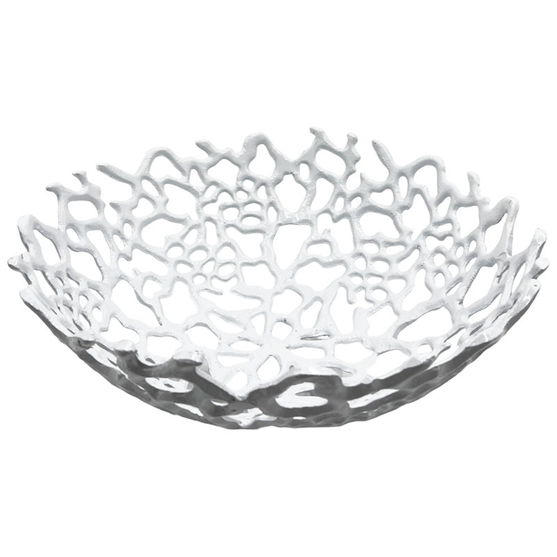 Bol décoratif décoratif fait à la main en aluminium, H 6 po x l 16 po x P 16 po, Blanc