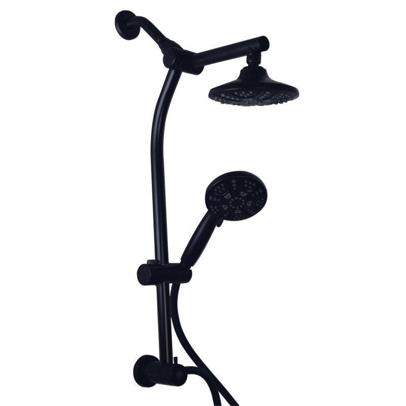 Shower Kit with Adjustable Diverter Extension Bar, 6" 5-Function Shower Head & Hand Held, Matte Black