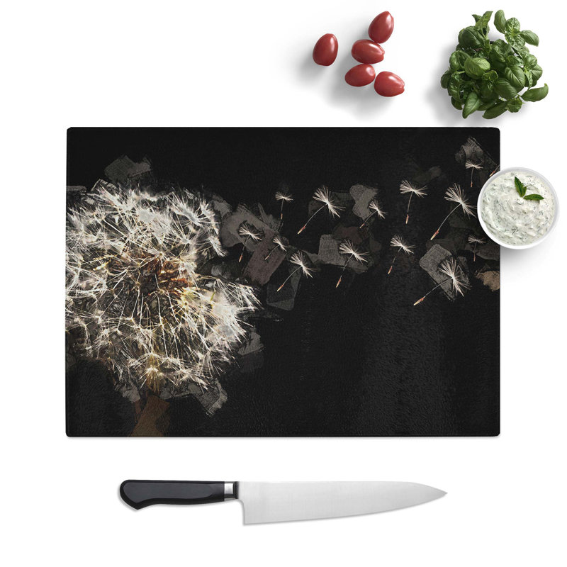 Tempered Glass Dandelion Seeds in Flight Chopping Board, 28.5 cm W x 20 cm L