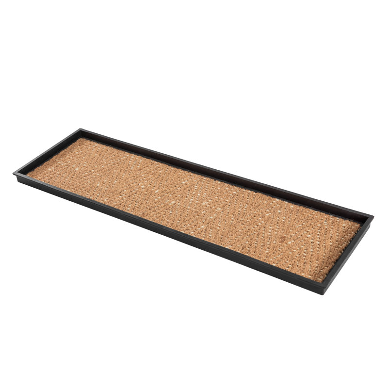 Eco-Friendly 14" x 46" Tan and Khaki Heavy-Duty Rubber Boot Tray with Raised Edge for Muddy Shoes, Garden Tools & Pet Supplies — Indoor/Outdoor