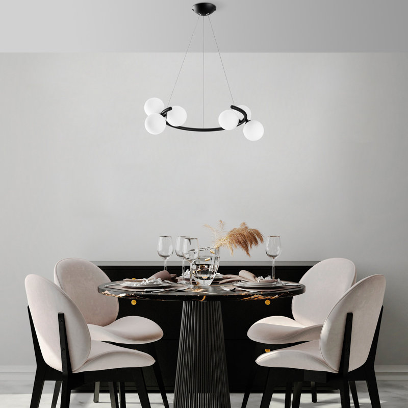 Lustre réglable élégant, structure en métal noir, 21,7 po x 19,7 po x 45,3 po | 6 x douilles G9 Max 8W (ampoules non incluses) | Parfait pour le salon, la salle à manger et le vestibule | Certifié IP20, hauteur réglable de 35 à 45,3 pouces