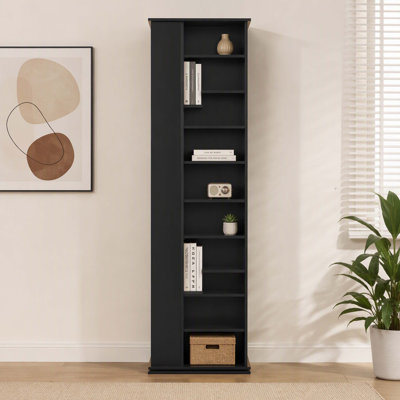 Rotating Media Storage Tower with 34 Compartments, CD/DVD & Game Disc Rack, Media Organizer for Books, Living Room, Home Office & Recording Room, Black