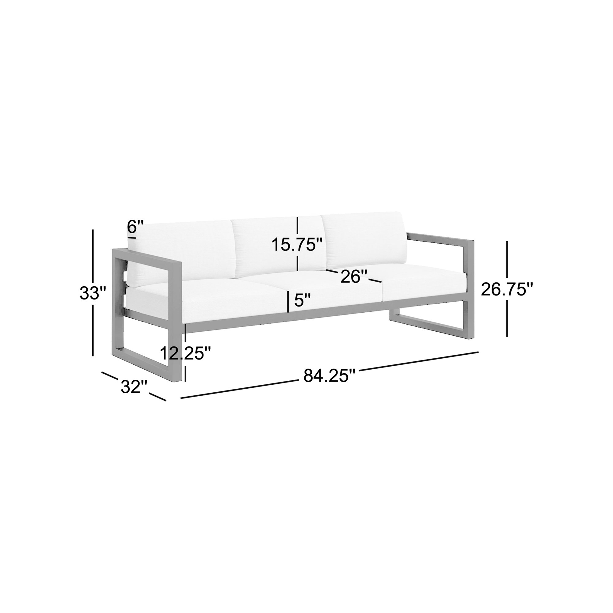 Smith 84" Outdoor Sofa with Sunbrella® Cushions, Spectrum Peacock, Slate