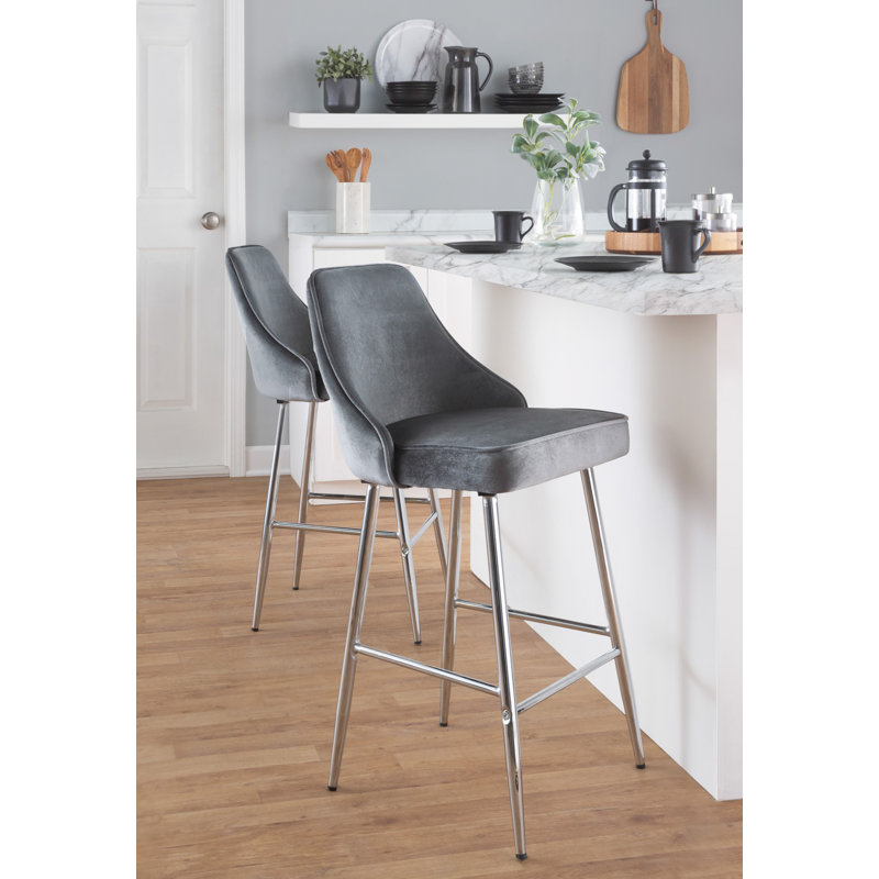 Celest Upholstered Counter Extra Tall Stool, Blue Velvet, Chrome