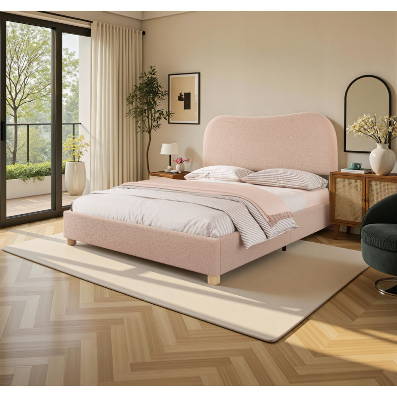 Lovensky Upholstered Wool Platform Bed, Queen, Beige