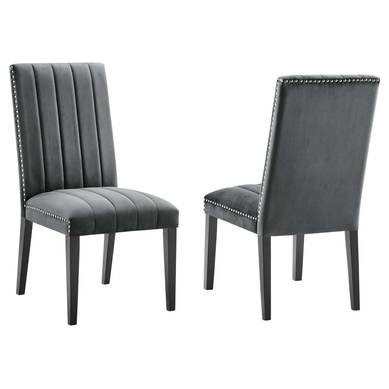 Modway Catalyst Performance Velvet Dining Side Chairs - Set of 2, Gray