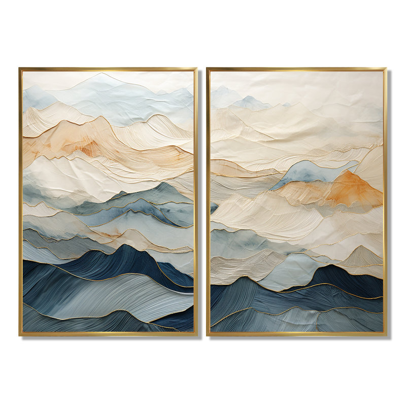 Majestic Mountain Peaks - Art mural traditionnel, 36" H x 48" W, Impression encadrée flottante, Gold