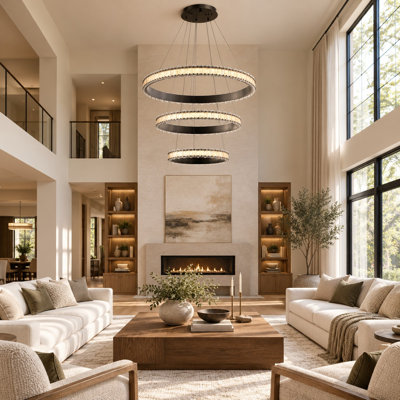 Lustre 43,75 "moderne en bronze urbain à 3 niveaux avec éclairage DEL 3CCT