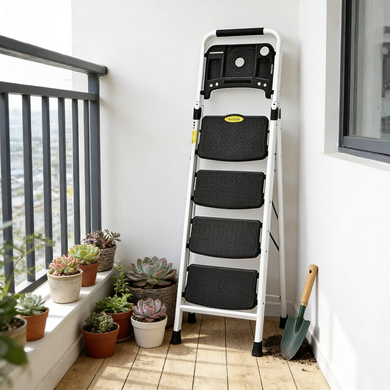 Échelle à 4 marches avec plateforme pour outils, marchepied pliant robuste d'une capacité de 330 lb, pédales larges antidérapantes et verrou de sécurité, échelle en acier portable pour le garage de cuisine à domicile