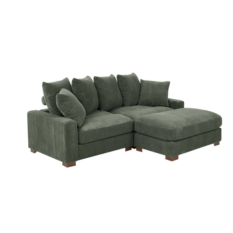 Xandar Corduroy Sofa, 34" H x 86" W x 67.5" D, Green, 3