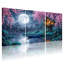 Ensemble de 3 toiles murales « Paysage de cerisiers en fleurs au clair de lune » pour salon, chambre et décoration intérieure-404858686