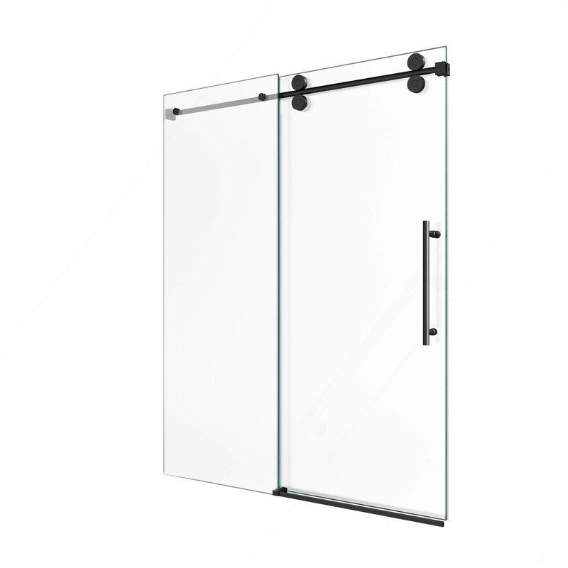 44"-48"W*76" H Frameless Single Sliding Shower Door – 5/16" (8Mm) Clear Tempered Glass, Bypass Design, Matte Black