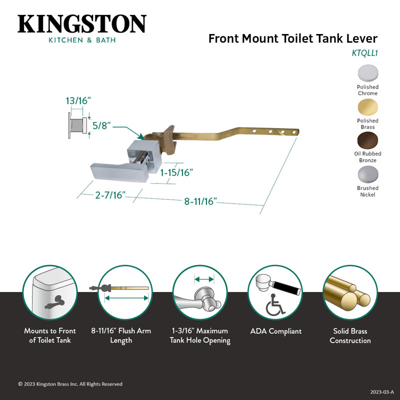 Levier de réservoir de toilette à fixation avant Kingston Kingston, Chrome poli
