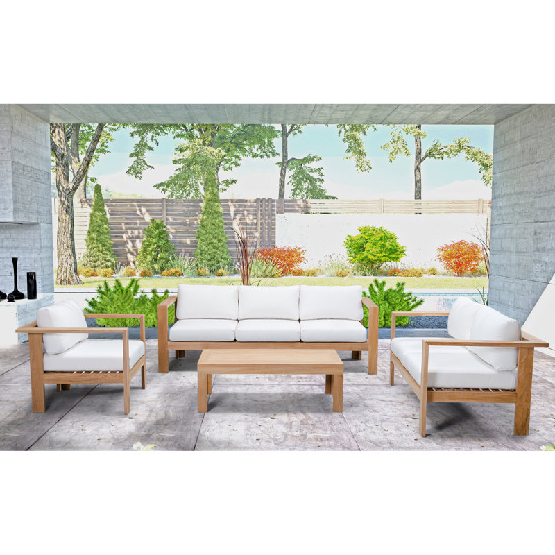 Sonoma 4 Piece Teak Sofa Seating Group with Sunbrella Cushions, Canvas Natural Sunbrella® Canvas