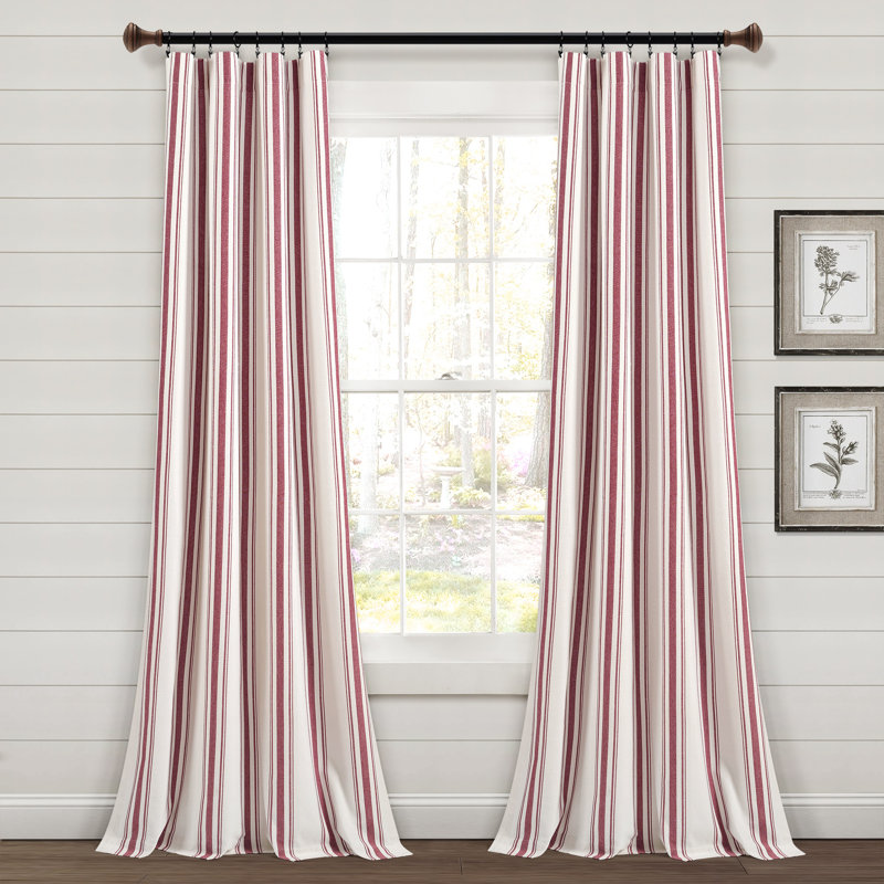 Cotton Blend Semi Sheer Curtain Pair, Red, 42" W x 95" L