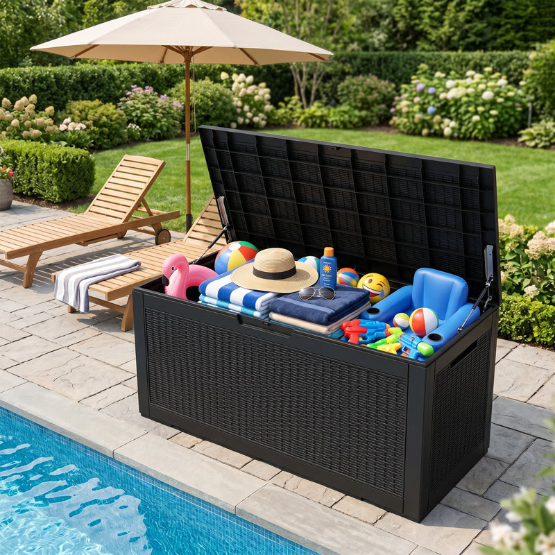 100 Gallons Water Resistant Lockable Resin Deck Box Durable Patio Storage Box