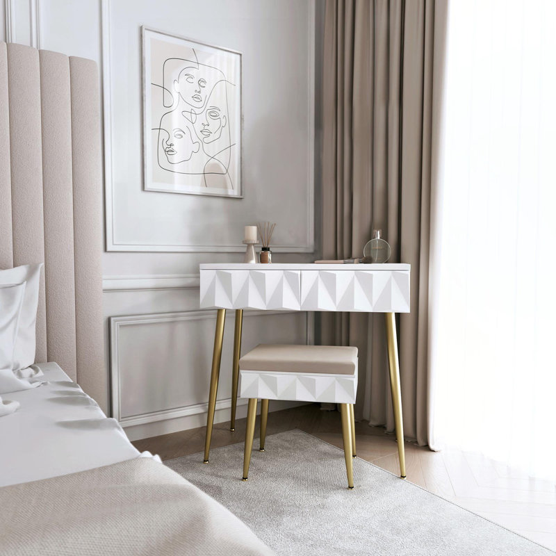 Audly Dressing Table, White/Gold