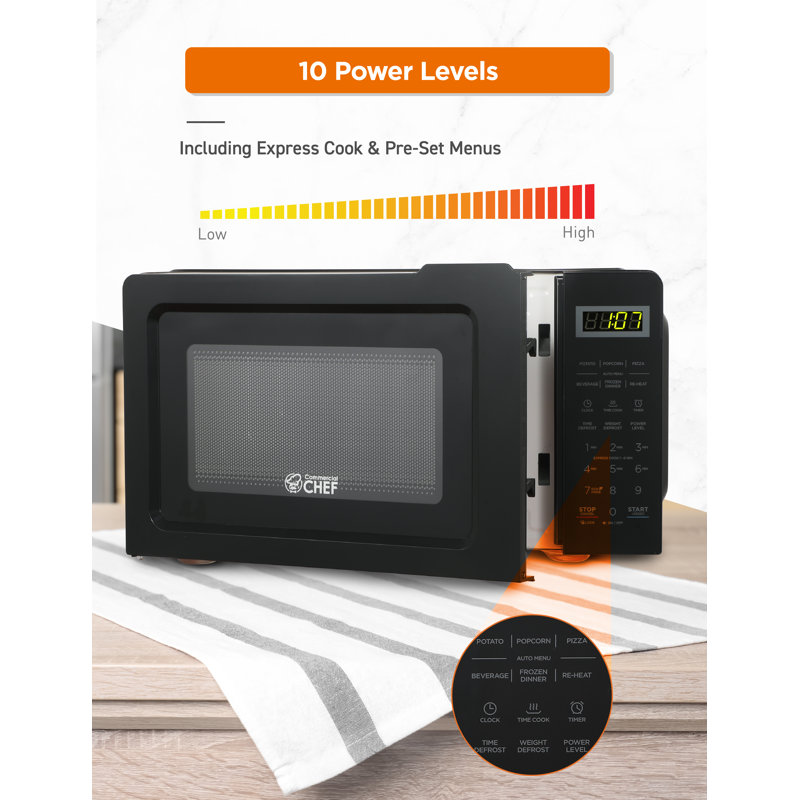 CHM Series COMMERCIAL CHEF 0.7 Cu.Ft Microwave with 10 Power Levels, Black
