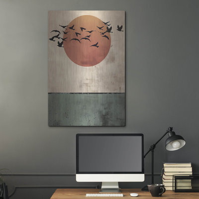 Art mural en métal 12 po x 16 po Winston Porter «Birds Flying In The Sunset» par Andreas Magnusson