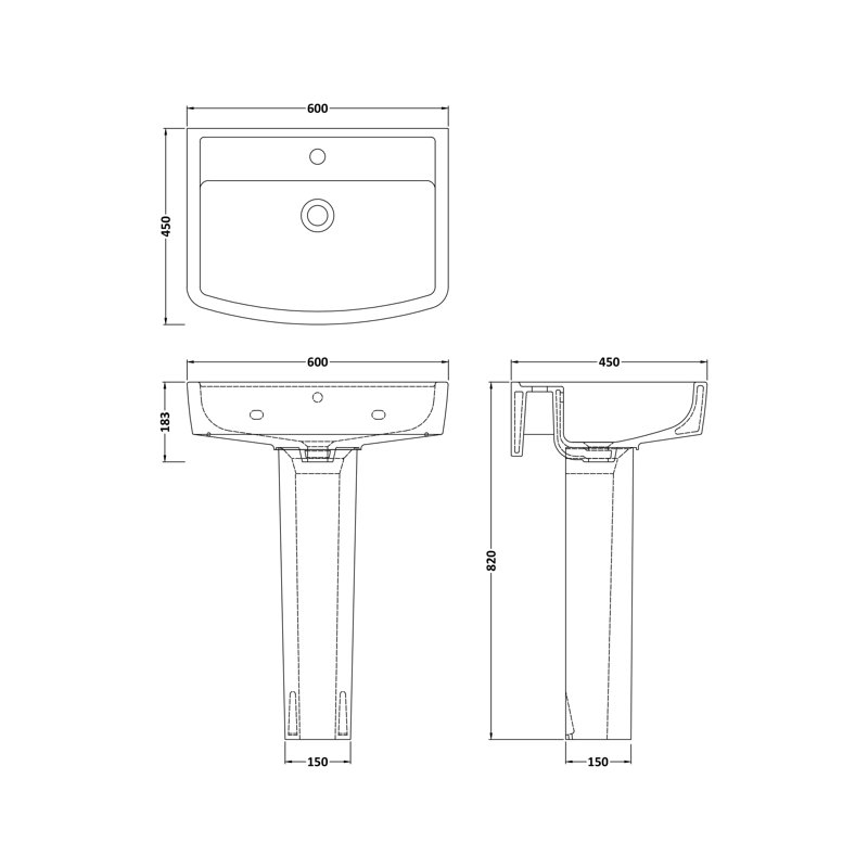 Nuie Bliss 600mm L x 450mm W White Vitreous China Rectangular Sink with Overflow
