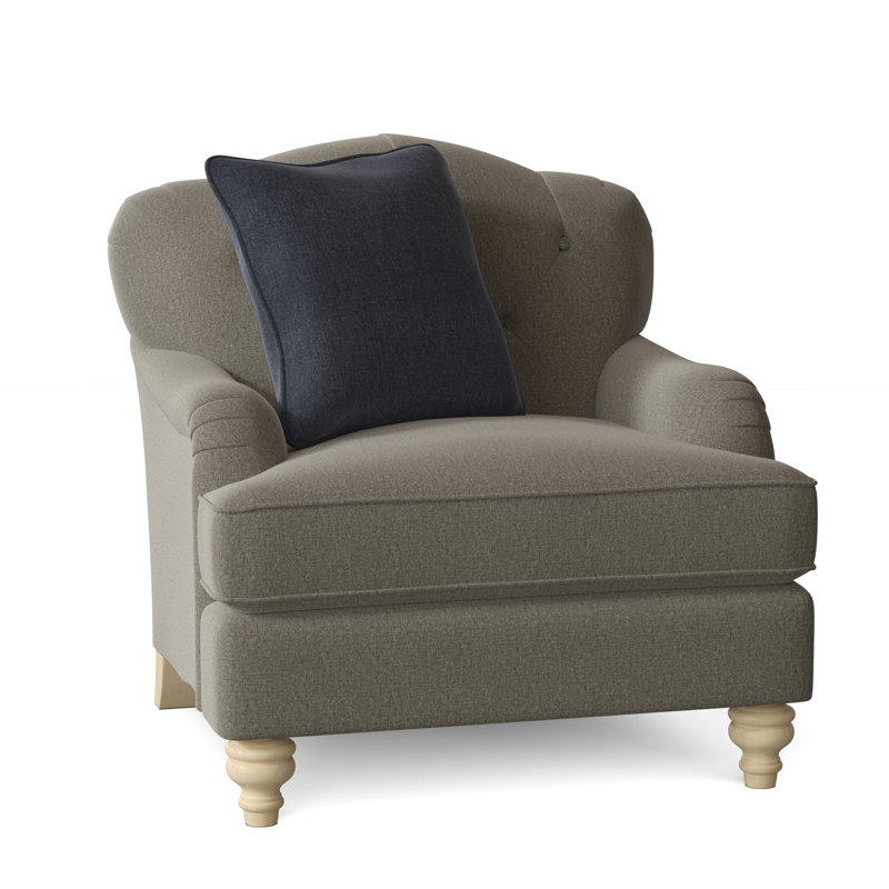 Fauteuil large capitonné 38 po Sullivan, Chenille performance gris Craftwood 16, Pécan, Oui