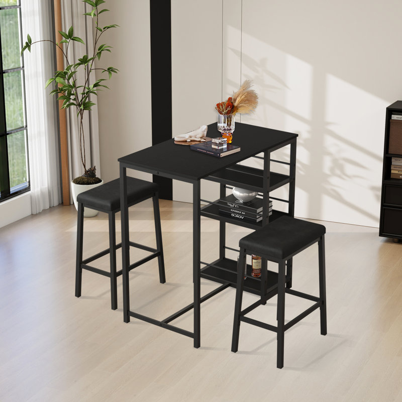 3-piece Bar Height Dining Table Set With Storage Shelves