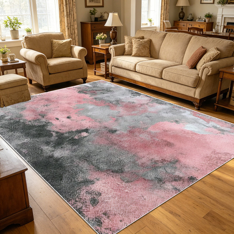 1PC watercolor abstract blush pink and grey area rugs for Living Room, Soft and Comfortable, Suitable for all seasons, easy-to-maintain, machine washable Indoor floor mat, Under Table Farmhouse suitable for dining table, bedroom, kitchen entryway,