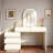 Luxury 2-in-1 Vanity Table With Leather Finish, 3-color Led Lighted Mirror, Adjustable Length And 5 Storage Drawers
